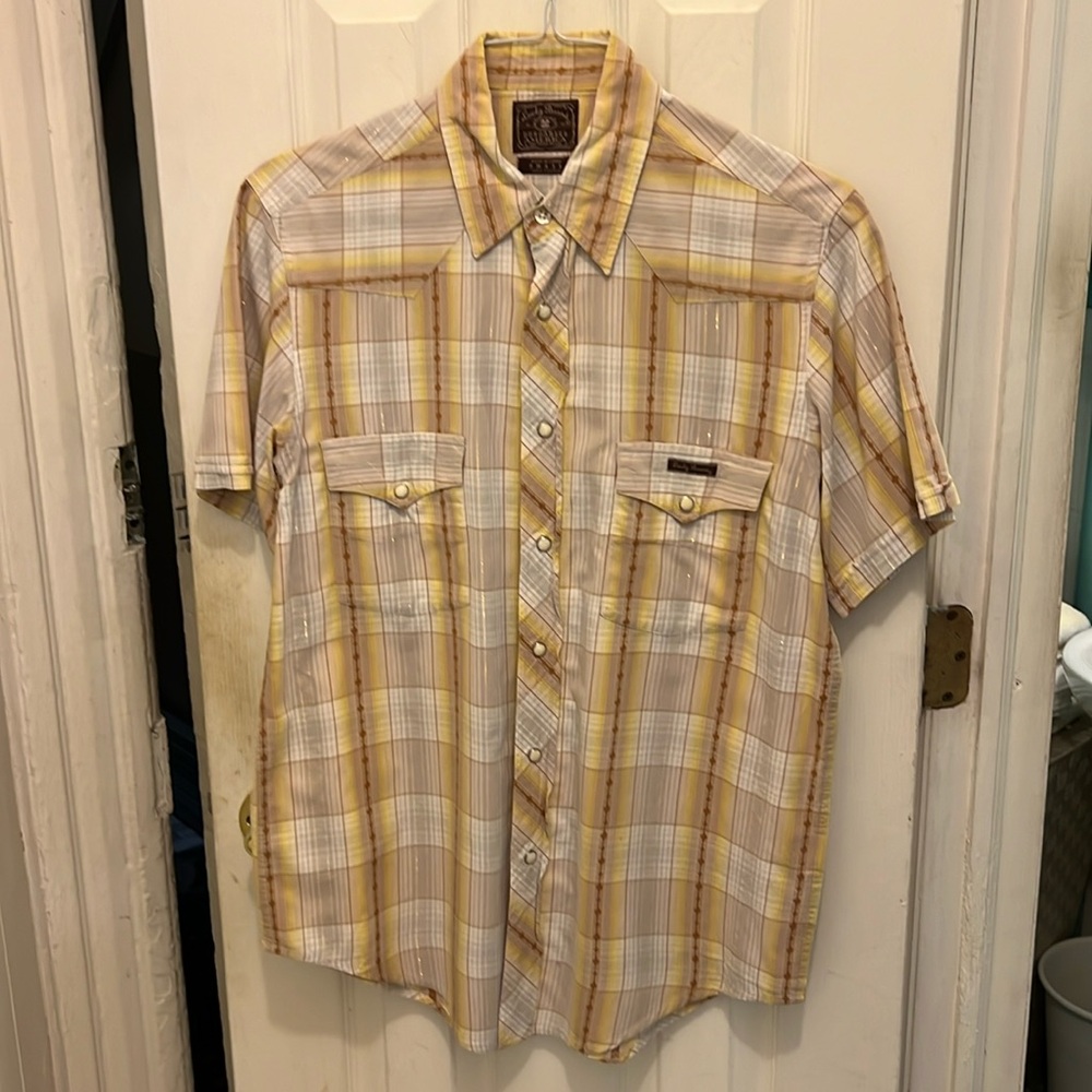 Lucky Brand Men’s short sleeved  shirt pearl snap buttons Small